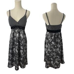 Vintage y2k black floral silky slip dress | Medium